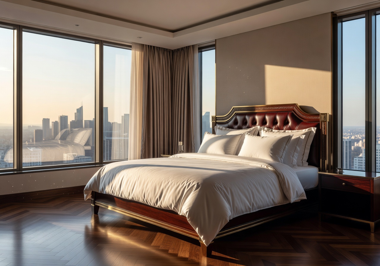 Corner Suite showing natural sunlight and luxury bed