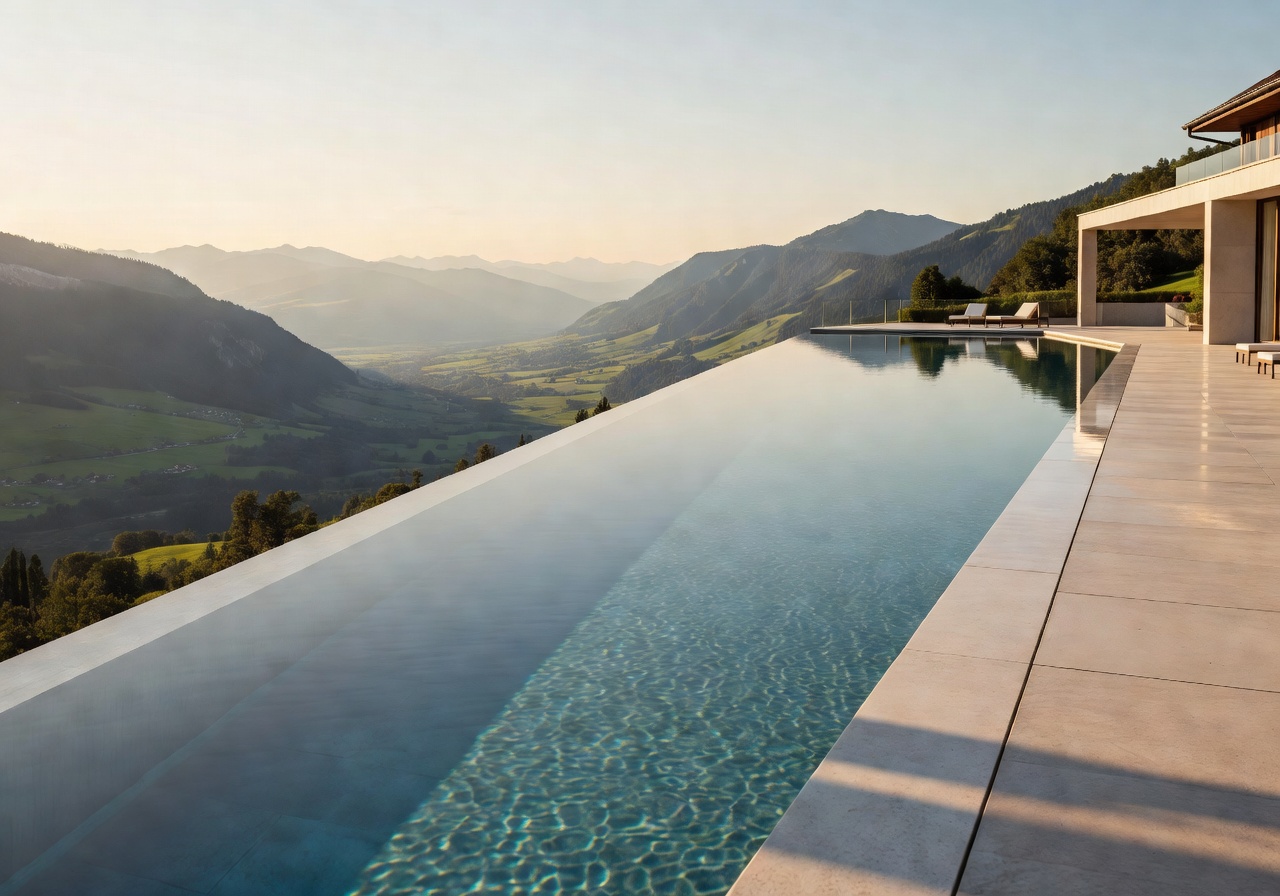 Famous outdoor infinity pool at Hotel Villa Honegg overlooking the valley