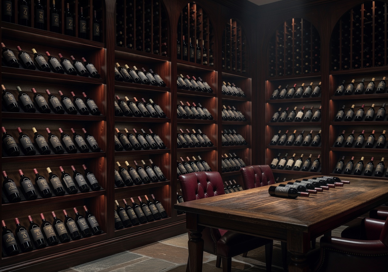 Luxury wine cellar with bottles of fine vintage wine