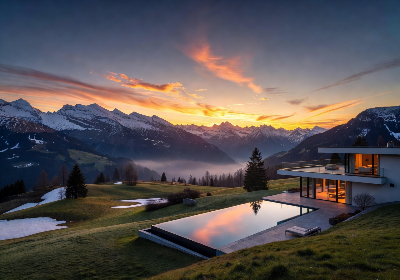 Sunrise over the Swiss Alps at Villa Honegg